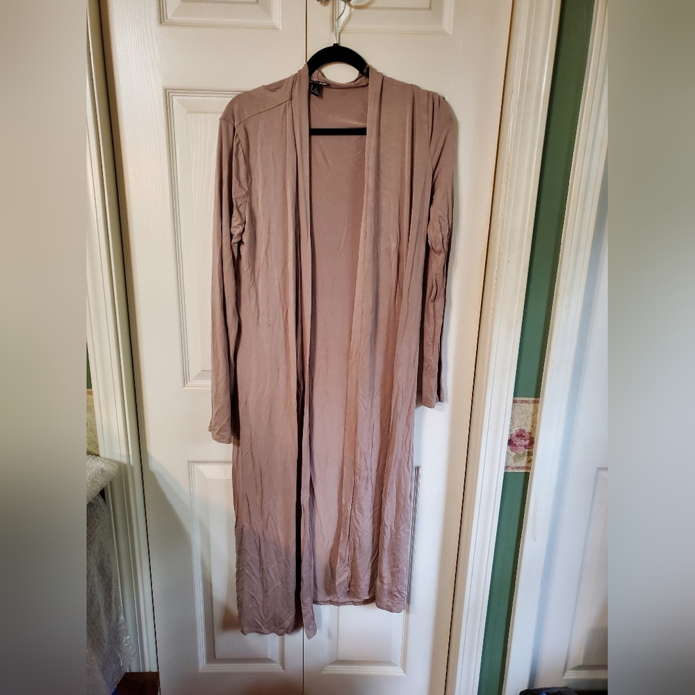 Fashion Nova- Tan Long-sleeved Jacket. Shin Length. Large.